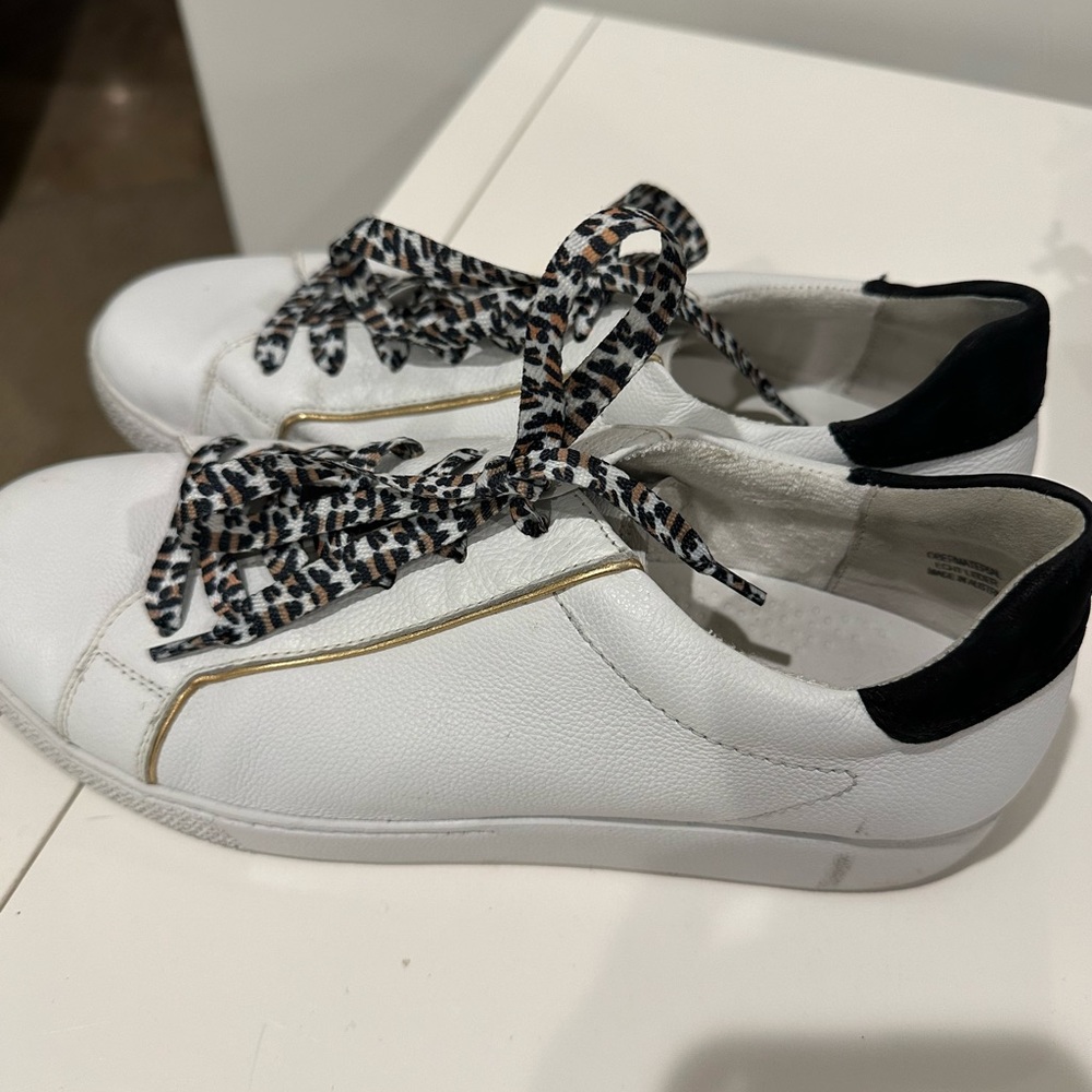 Paul Green Women White/Black/Gold Leather Sneakers Size 9